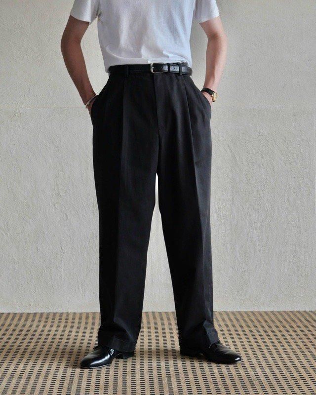 00's BrooksBrothers Cotton Chino 2tuck Trousers , Black