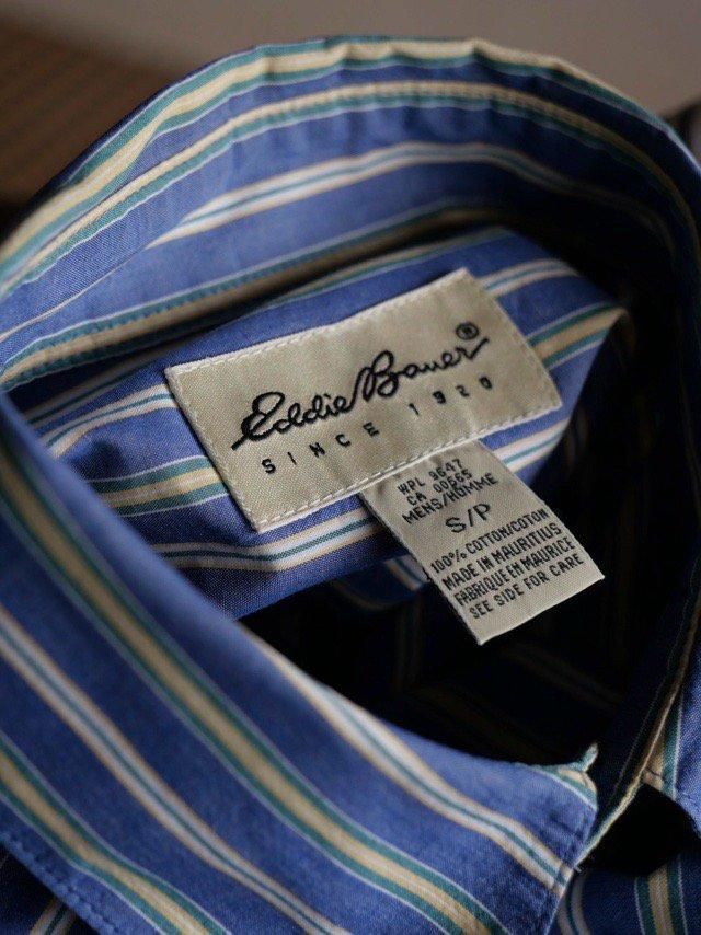 00's EddieBauer Stripes Broad Shirt "Sax"