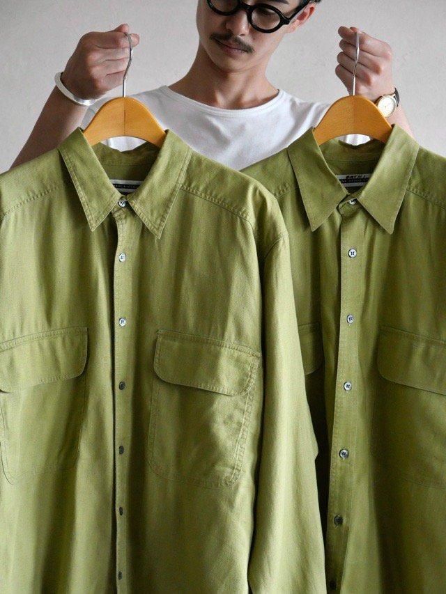 1990's Vintage Fenn Weight&Manson, Linen Shirt "Green Tea Color"