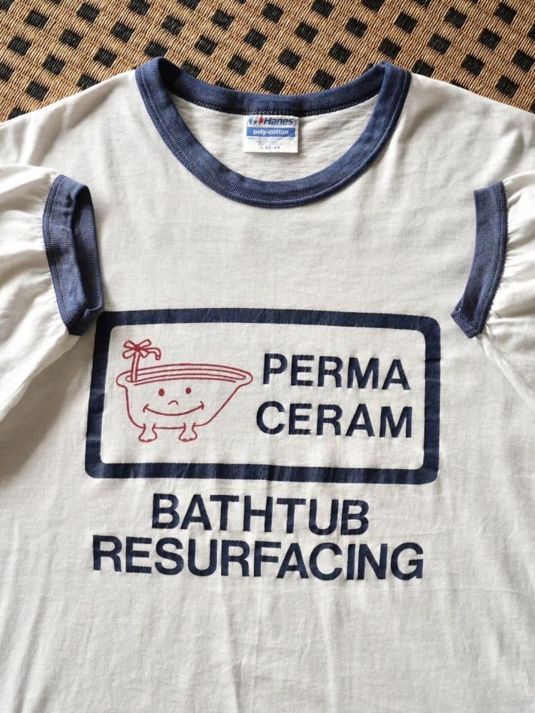 1980's Vintage Printed Ringer T-shirt "PERMA CERAM"