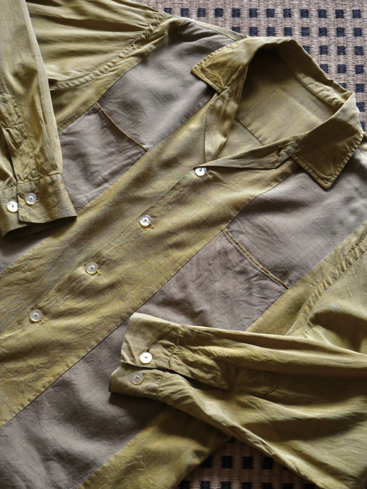 1960's Vintage Switched Cotton Shirt, Mustard&Greige