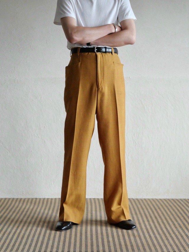 1960's USA Vintage Summer Wool & Polyester Tailored Flare Trousers, Brown