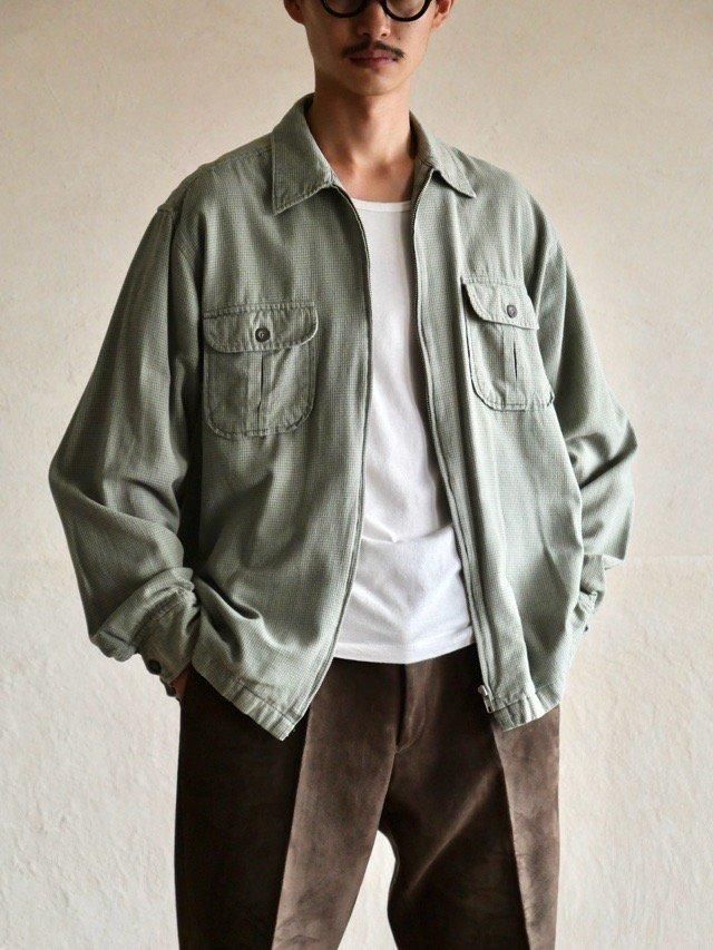 1990's Vintage ClubMonaco Zip-up Cotton Shirt-Blouson, Green Check