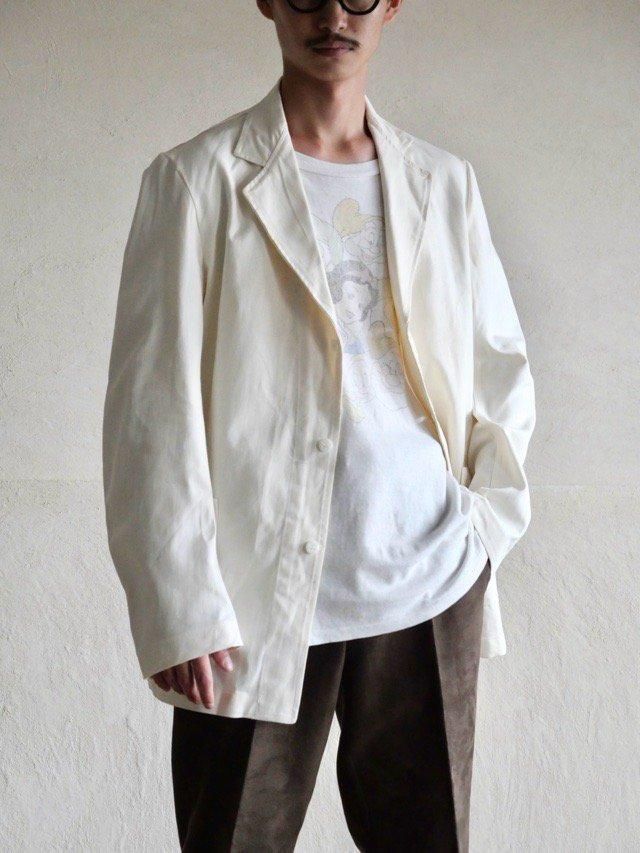 ~1950's Vintage Tailord Style Worker's Jacket,  Ivovy Color Cotton Twill Cloth