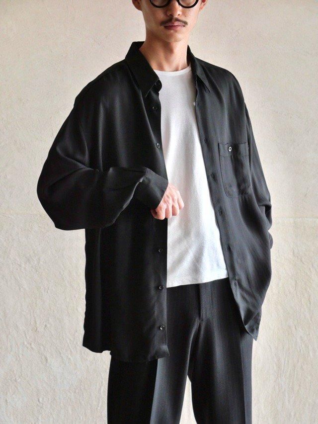 1990~00's Vintage Zanella Viscose&Nylon? Herringbone Stripe Shirt, Black Made in Italy.