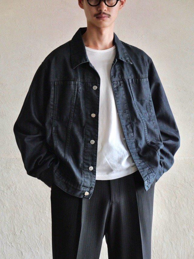 Early00's BANANA REPUBLIC JEANS
C76P24 Shiny Denim Trucker Jacket, Blue-Black