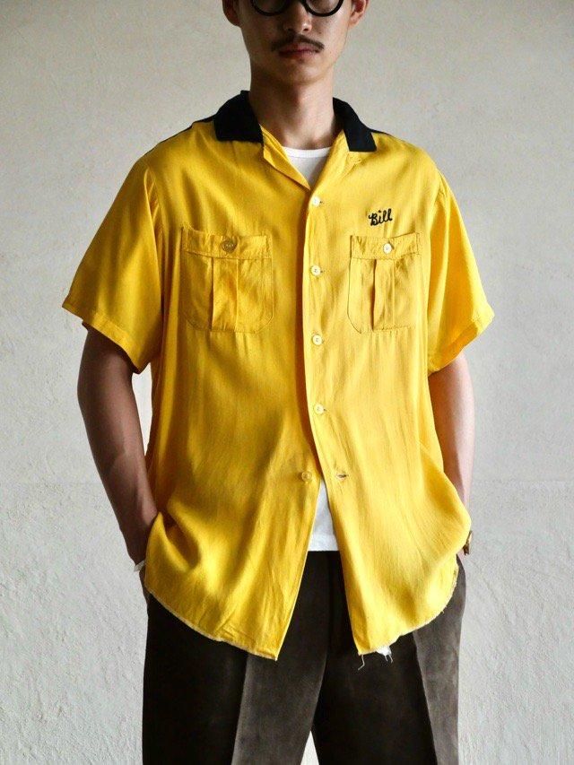 1960's Vintage Rayon Bowling Shirt, Black&Yellow