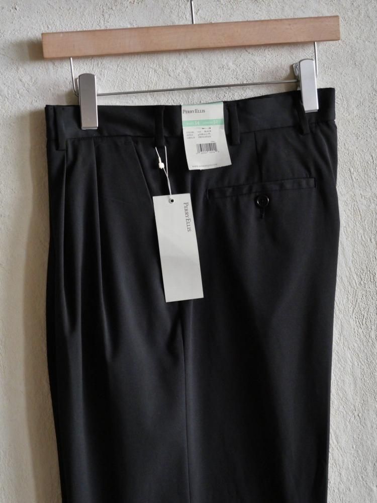 Deadstock 00's~ PERRY ELLIS Polyester&Viscose Black Trousers