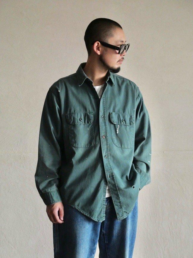 1960's Vintage BIG MURPH Worker's Cotton Shirt GREEN