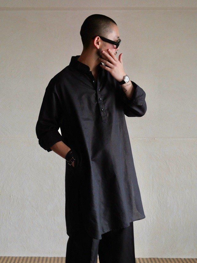 00's Kurta type Black Linen Shirt