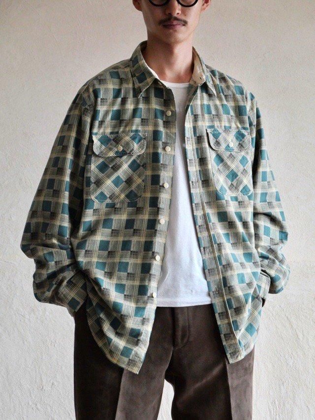 00's~ RRL Printed Cotton Flannel Work Shirt
