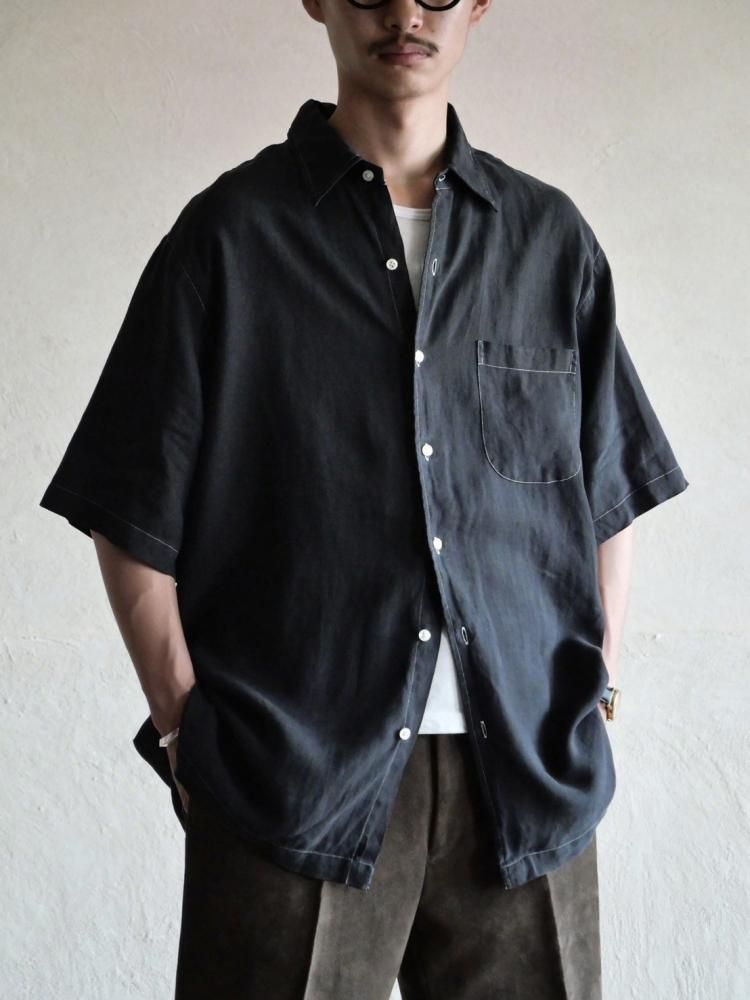 1990's LANDS'END Overdyed Linen Shirt, Black