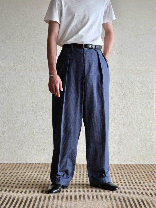 1990's Vintage RalphLauren
100% Cotton Stripe Trousers, Navy&White