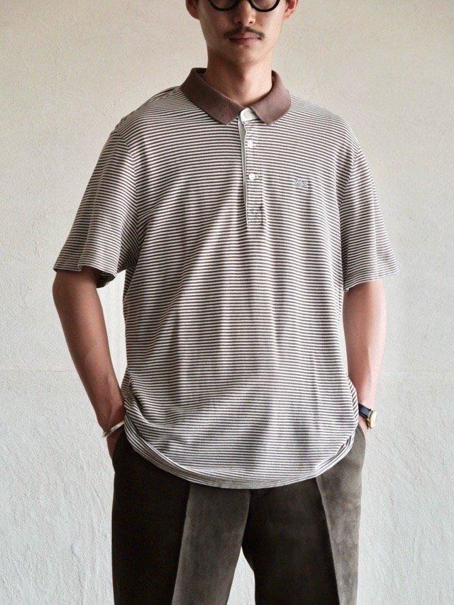 00's LACOSTE Brown&Ivory Border Polo Shirt