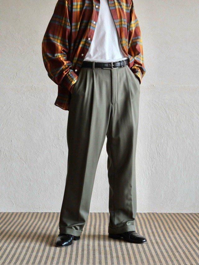 1990~00's BrooksBrothers Wool Gabardine Trousers, Olive