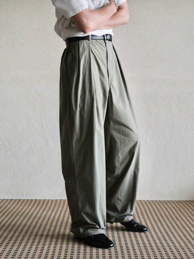 1990's Vintage RalphLauren 2tuck Poplin Trousers, Grayish-Olive / Made in USA.