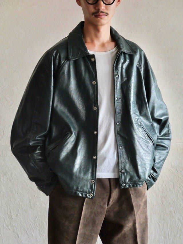 1960's Vintage ALL Leather Coach Jacket, Viridian