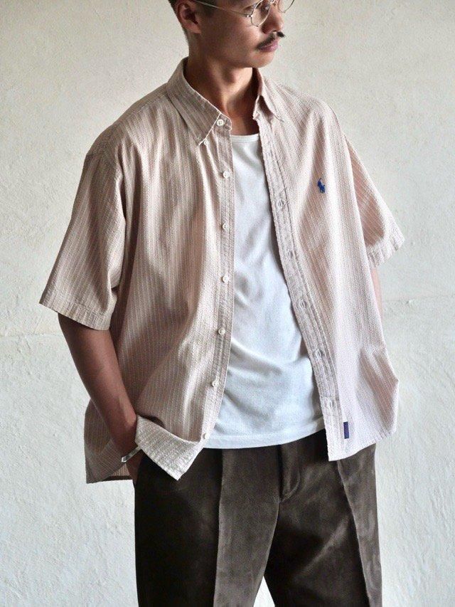 90's Vintage Canadian RalphLauren Seersucker S/S B.D.Shirt, Made in Canada.