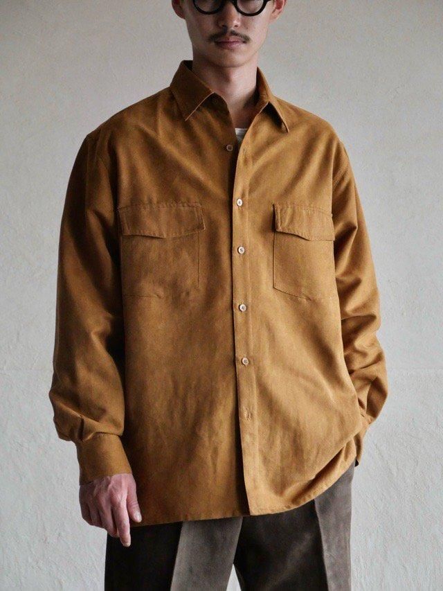 1990's Vintage  BRUNO MENS polyester-Suede Shirt , Camel