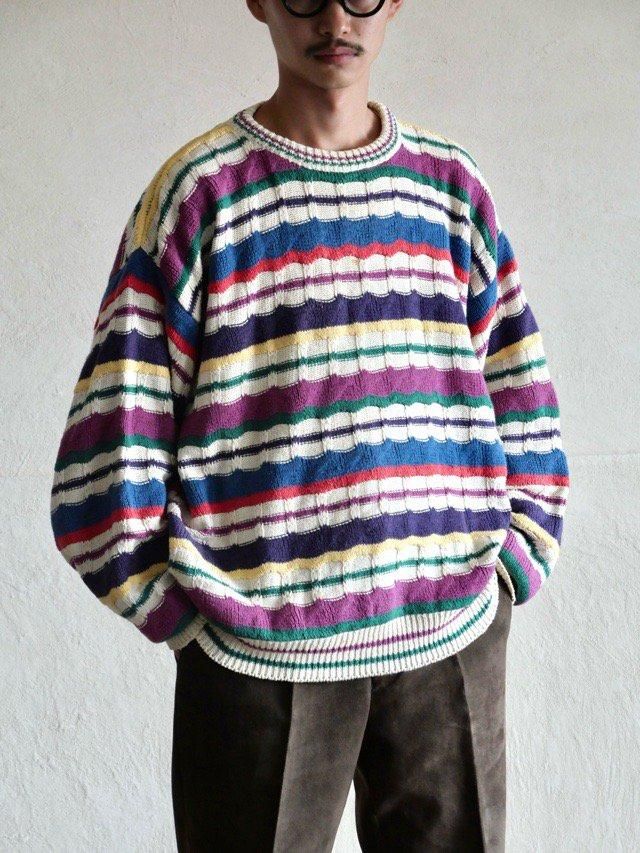 1980's Vintage EddieBauer 100 Cotton 
Border Knit Sweater, Made in USA.