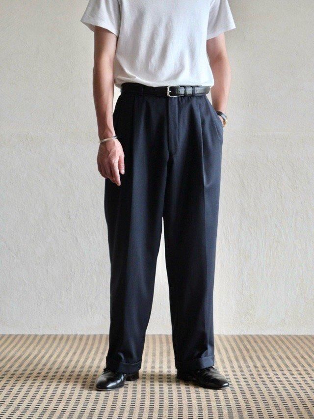 1980~90's Vintage RalphLauren
Wool Gabardine DarkNavy Trousers, Made in Canada.
