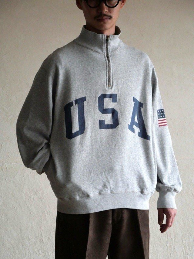 00's RalphLauren Half-zip Gray Sweat Shirt "USA"