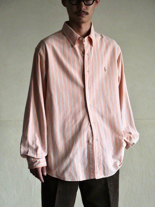 00's RalphLauren Stripe Shirts "CUSTOM FIT" SalmonPinkGreenBlue