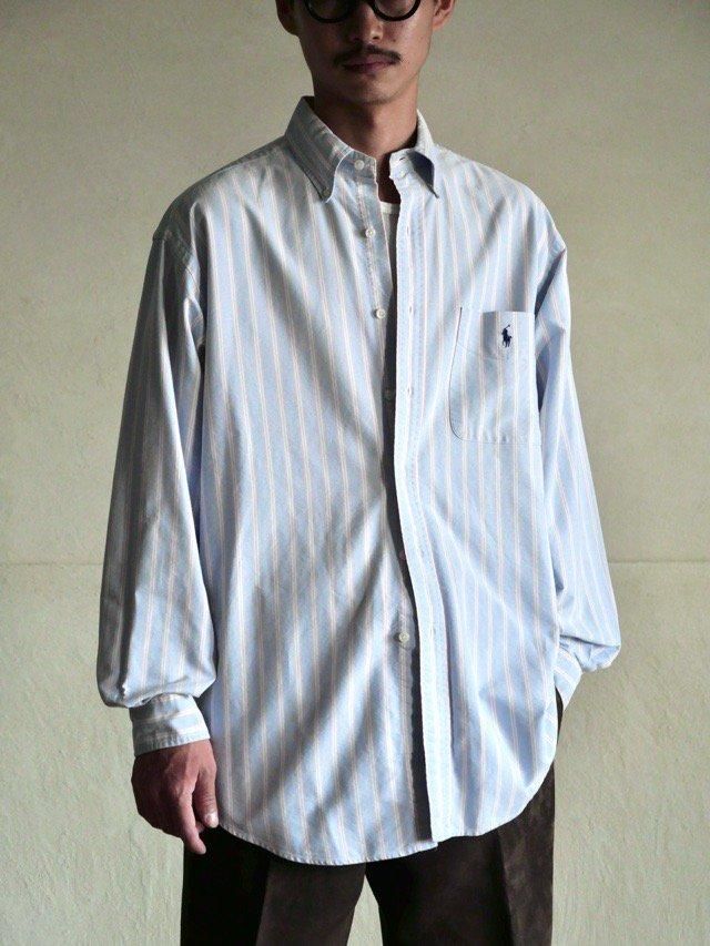 00's RalphLauren Stripe Shirts "BIG SHIRT" SaxWhiteOrange