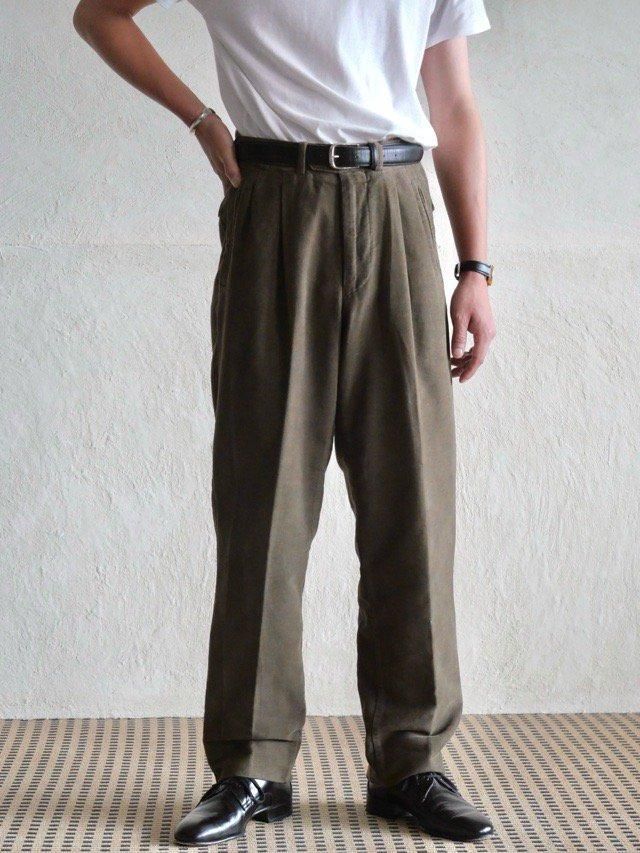 1990's Vintage EMPORIO ARMANI Suede-Twill Trousers, Brown