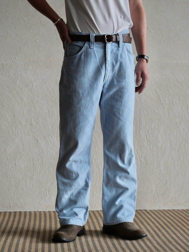 1970's  Vintage Lee Light Chamois Cloth Boots-cut Trousers, Sax