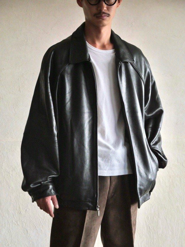 1990~00's COLLEZIONE Black Leather Zip-up Blouson