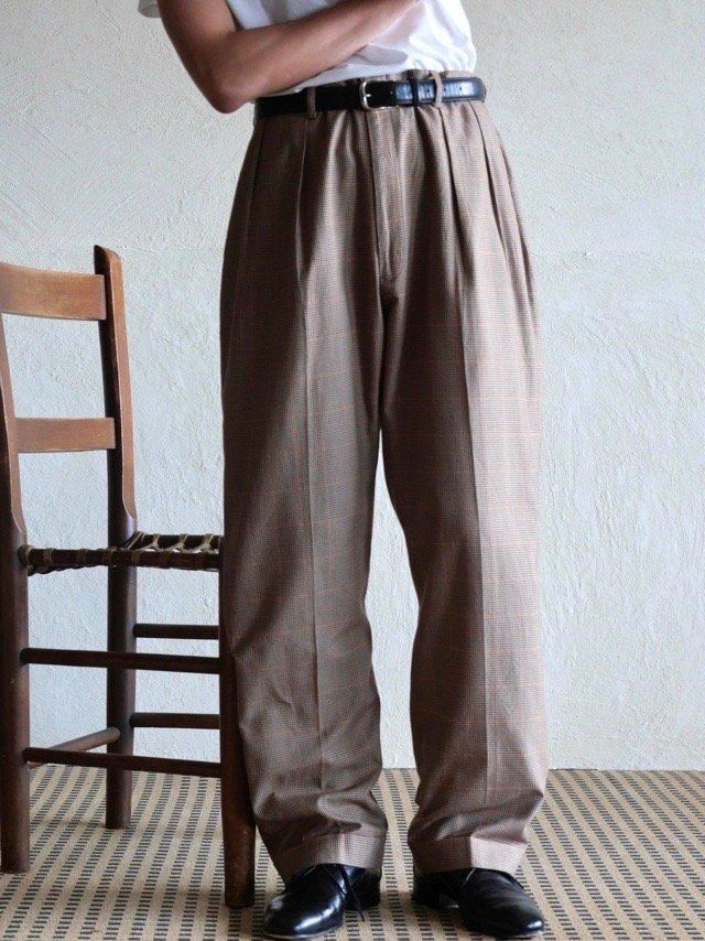1990's RalphLauren Cotton 2tuks Trousers 
"Brown Houndstooth"