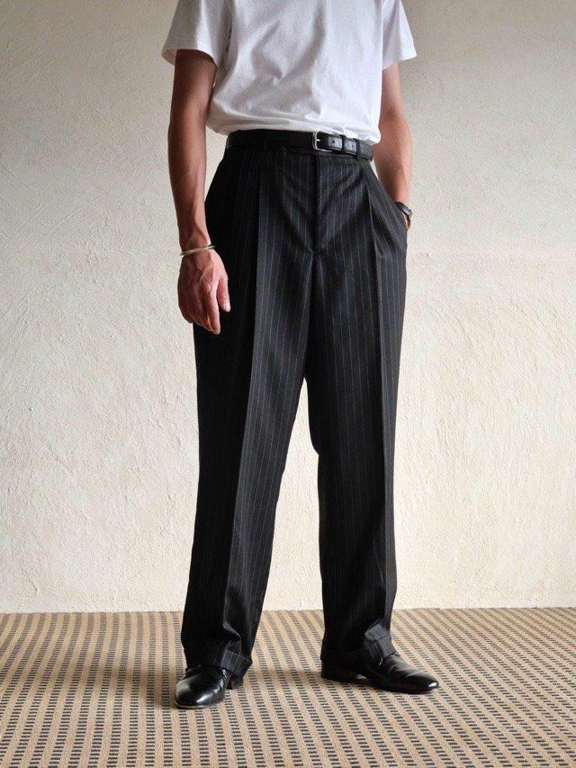 1990's Vintage GIORGIO SANETTI Stripe Trousers GrayBlack 