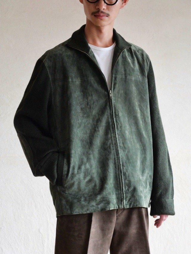 1980-90's GIORGIO COSANI Switched Leather&Knit Jacket Green