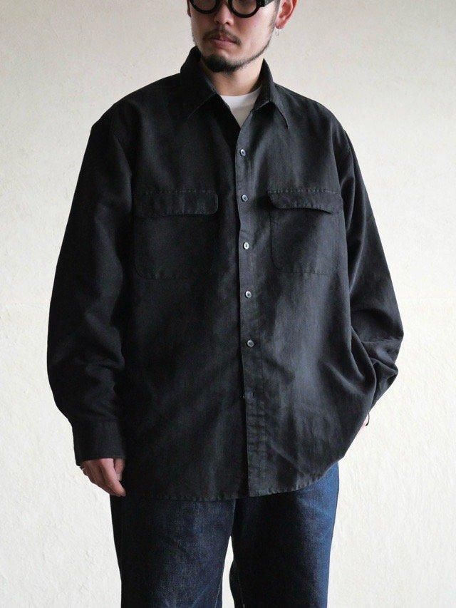 00's Polyester Suede Flap-pockets Shirt, Black ڭ