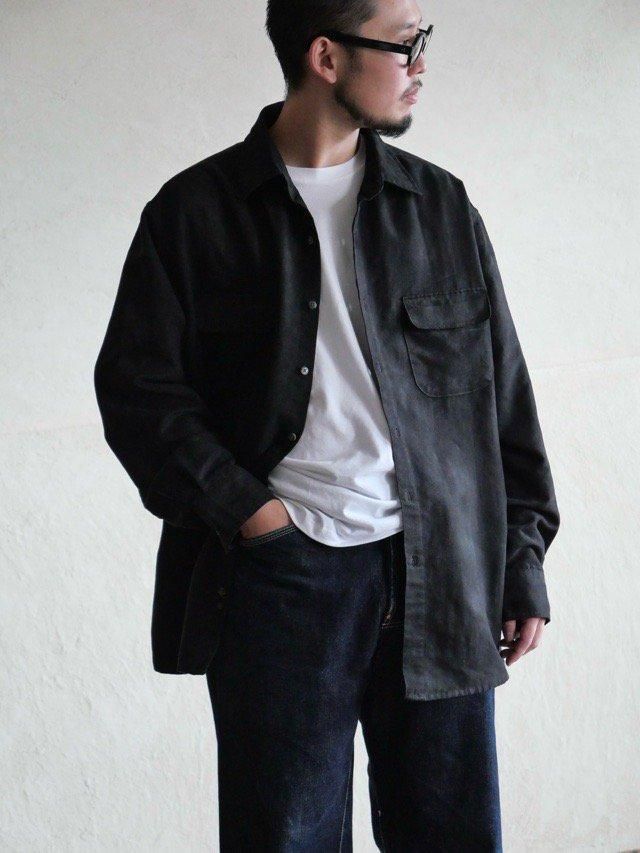 00's Polyester Suede Flap-pockets Shirt, Black ڭ