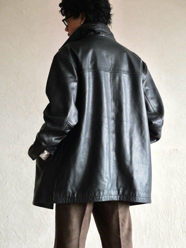 ジャケット・アウター OLD GAP Leather Car Coat Black L 00's GAP Leather Car-Coat, Black - Vintage & Archive
