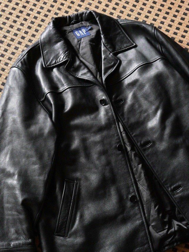 00's GAP Leather Car-Coat, Black - Vintage & Archive