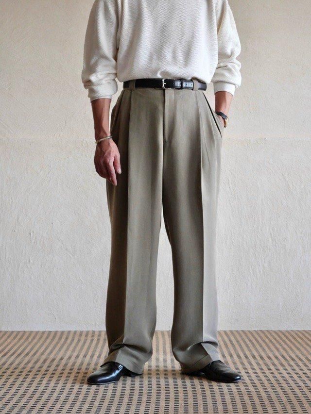 00's STONEHOUSE Inverted Pleats Trousers, 55%poly & 45%Rayon / Made in CANADA
