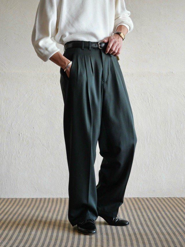 Deadstock &#12316;00's ZANNINI 3tucks Wool Trousers, Green