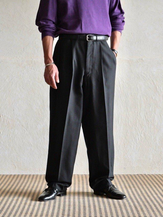 ~1950's Canadian Bespoke Vintage Wool Trousers, BROWN & BLUE-BLACK Stripe