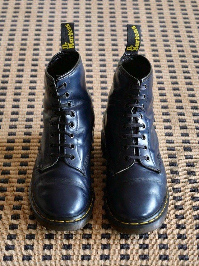 1980~90's Vintage Dr.Martens(White) 8hole Boots, Made in England. / Dark-Navy