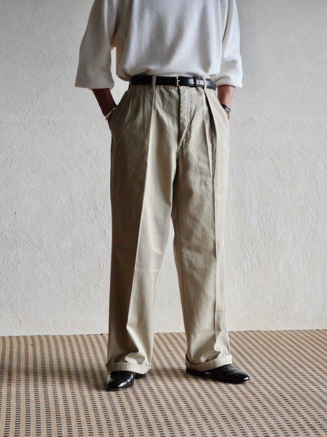 1980~90'sRalphLauren Cotton Chino 2tuks Trousers / Made in USA.