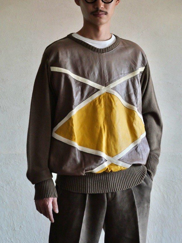 1970's Euro Vintage Leather&Knit Switched Sweater