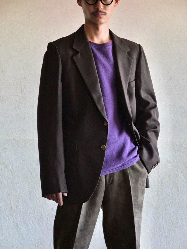 1980's Vintage YevsSaintLaurent Wool Sarge Blazer, Made in FRANCE. / Dark-BROWN