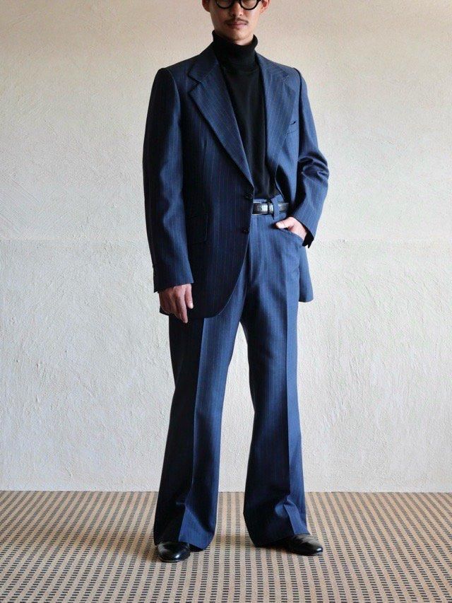 1970's U.S.Vintage NORMANS
Stripes Wool Set-up, NAVYBLUEWHITE