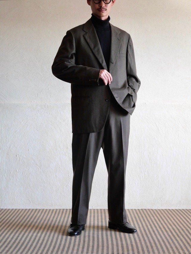 1970's US Vintage NORMAN HILTON BOYD'S Herringbone Wool Set-up, Dark-BROWN