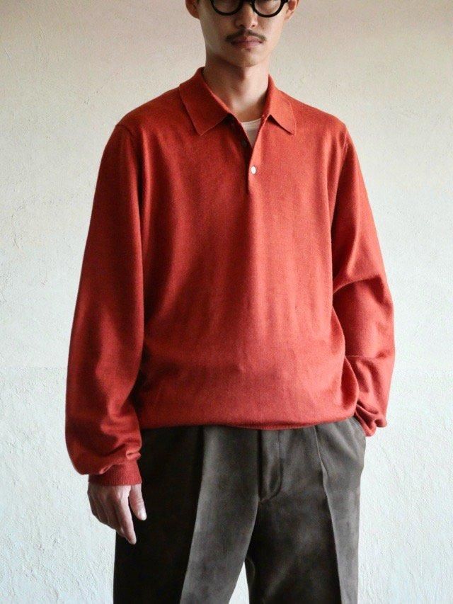 90~00's BROOKS BROTHERS High-Gauge Knit-Polo, Orange