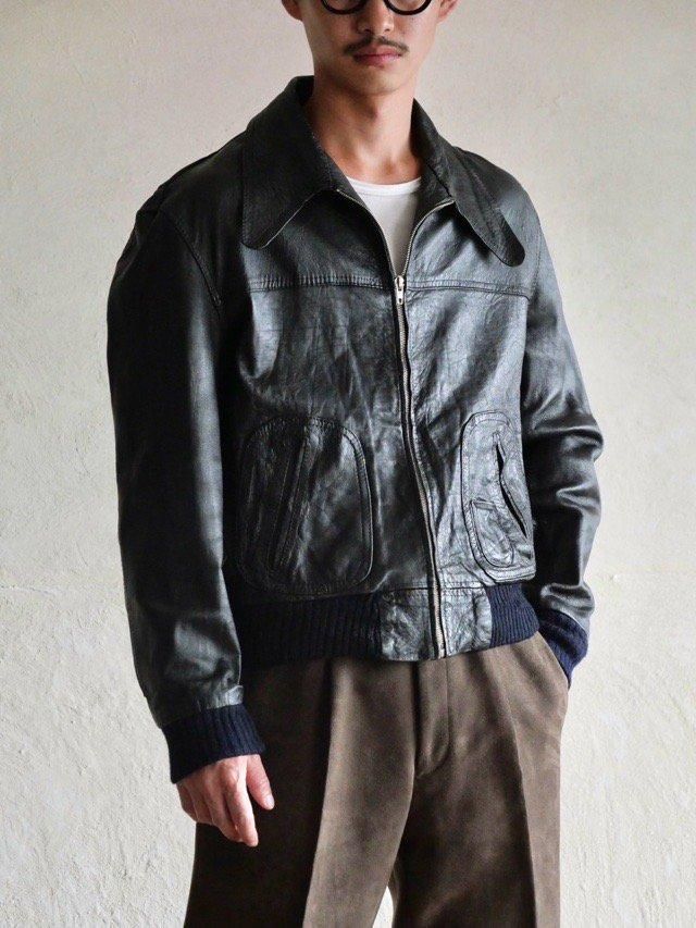 1970~80's Euro Vintage Beagle-collar Leather Blouson