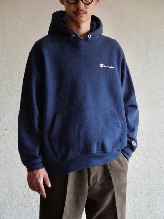 1990's Vintage Champion Foodie Sweat Shirt NAVY / Made in USA.